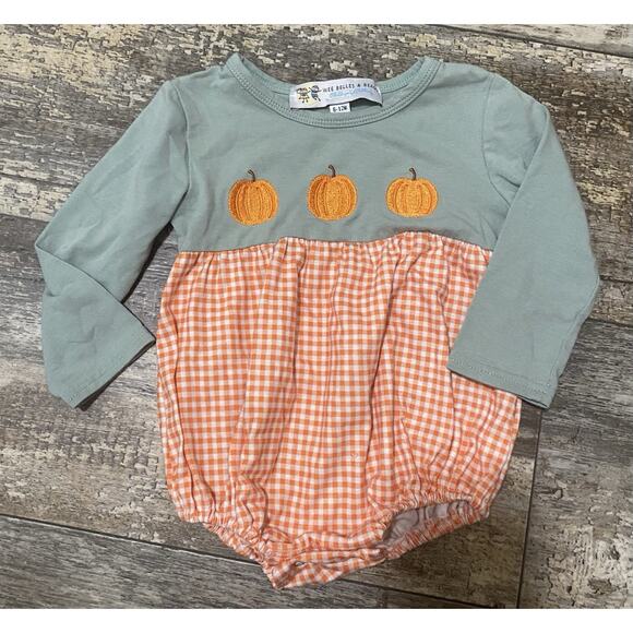 Wee Belles & Beaus Boutique Baby Girls Long sleeve pumpkin Fall Romper 6-12 mo - Picture 1 of 7